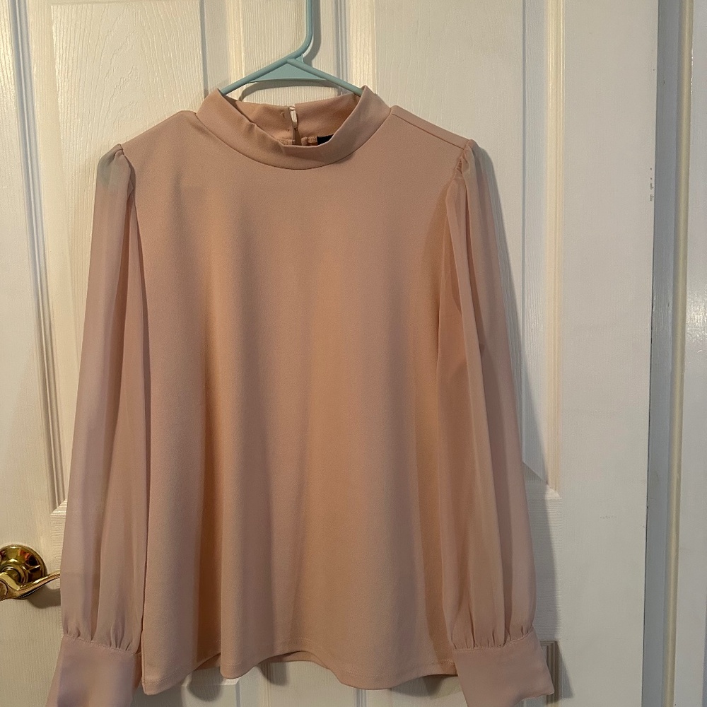 Ann Taylor Blush Pink Long Sleeve Mock Neck Blouse